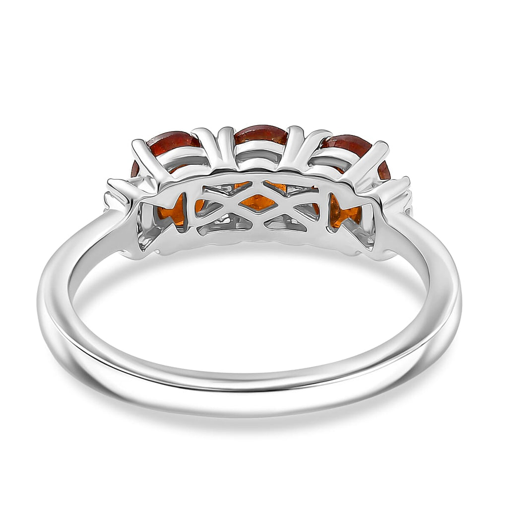 D'Joy Ceylon Hessonite Garnet & Natural  White Diamond Ring in Platinum Overlay Sterling Silver 1.43 Ct.