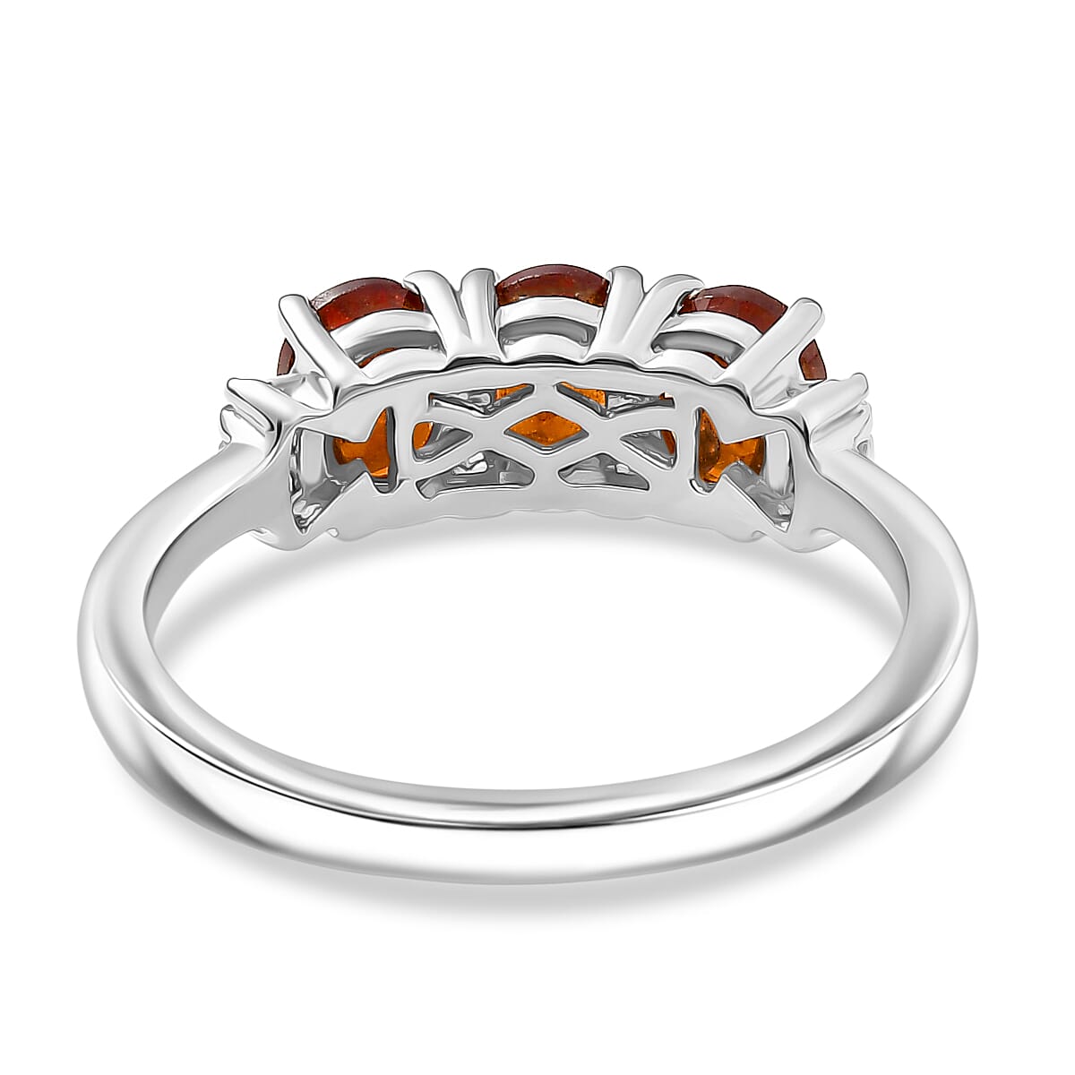 D'Joy Ceylon Hessonite Garnet &amp; Natural  White Diamond Ring in Platinum Overlay Sterling Silver 1.43 Ct. 8357107 5