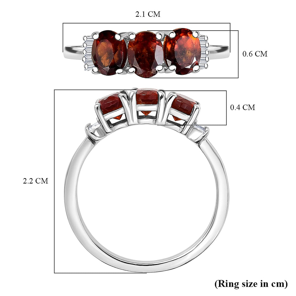 D'Joy Ceylon Hessonite Garnet & Natural  White Diamond Ring in Platinum Overlay Sterling Silver 1.43 Ct.