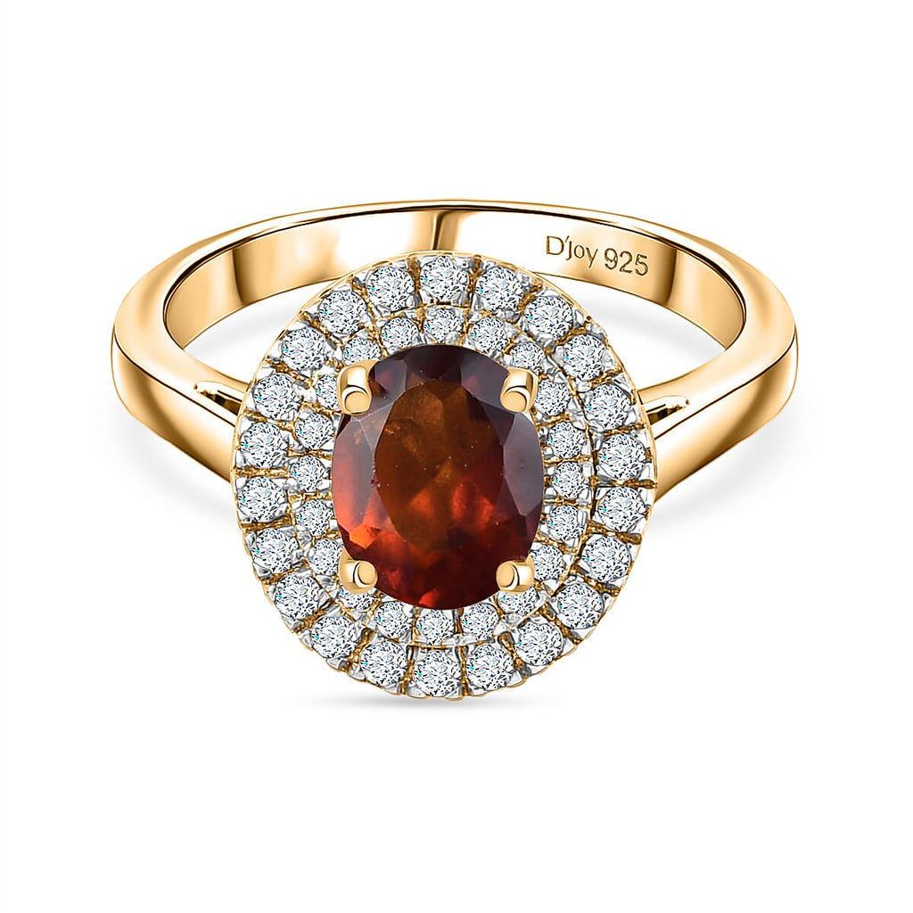 D'Joy Ceylon Hessonite Garnet & White Zircon Ring in 18K Yellow Gold Plated Sterling Silver 2.09 Ct.