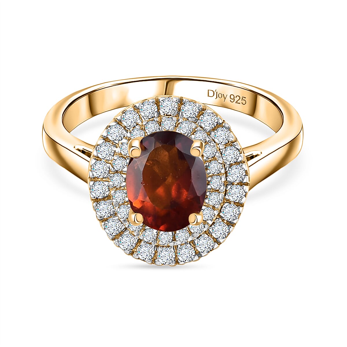 D'Joy Ceylon Hessonite Garnet &amp; White Zircon Ring in 18K Yellow Gold Plated Sterling Silver 2.09 Ct. 8357077 0