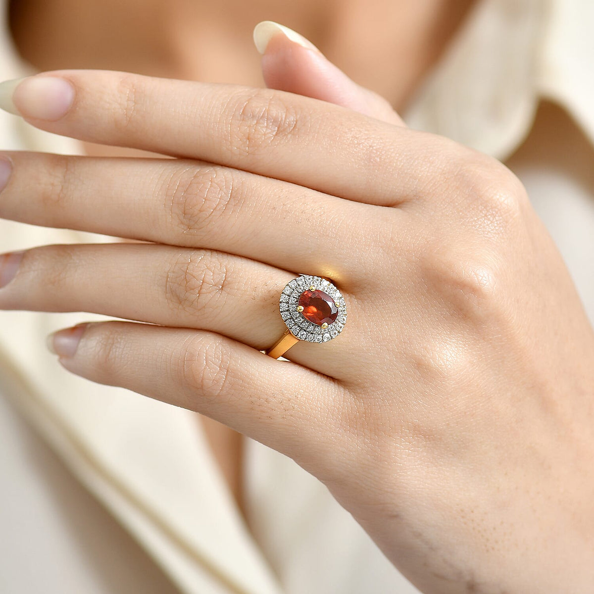 D'Joy Ceylon Hessonite Garnet &amp; White Zircon Ring in 18K Yellow Gold Plated Sterling Silver 2.09 Ct. 8357077 3