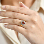 D'Joy Ceylon Hessonite Garnet & White Zircon Ring in 18K Yellow Gold Plated Sterling Silver 2.09 Ct.