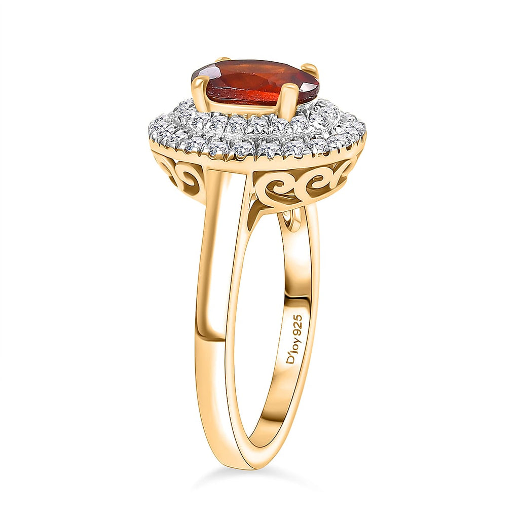 D'Joy Ceylon Hessonite Garnet & White Zircon Ring in 18K Yellow Gold Plated Sterling Silver 2.09 Ct.