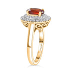 D'Joy Ceylon Hessonite Garnet & White Zircon Ring in 18K Yellow Gold Plated Sterling Silver 2.09 Ct.