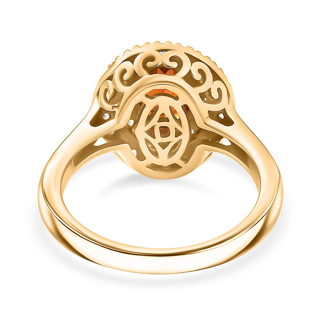 D'Joy Ceylon Hessonite Garnet & White Zircon Ring in 18K Yellow Gold Plated Sterling Silver 2.09 Ct.