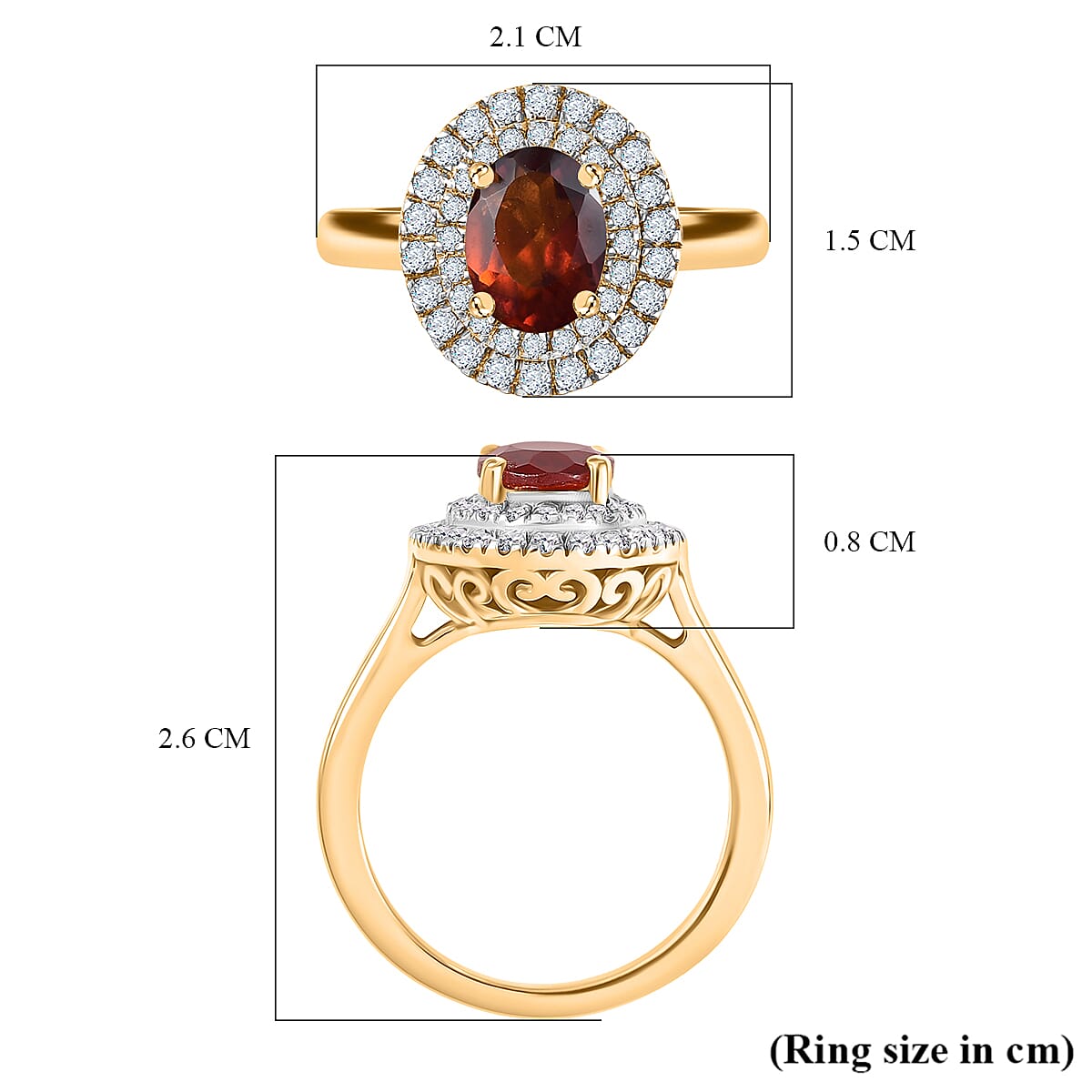 D'Joy Ceylon Hessonite Garnet &amp; White Zircon Ring in 18K Yellow Gold Plated Sterling Silver 2.09 Ct. 8357077 6