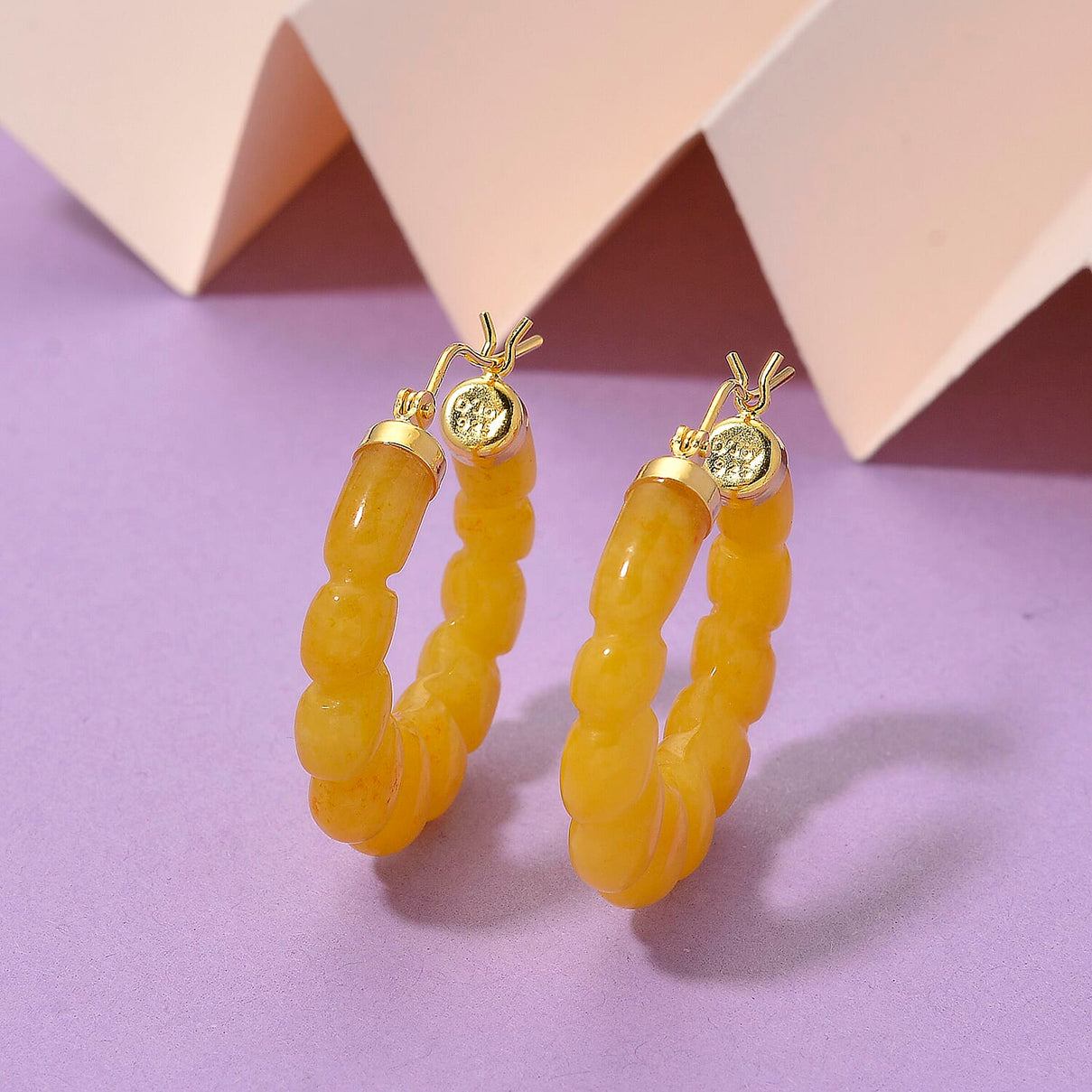 D'Joy Honey Jade Beads Earring with Clasp in Yellow Gold Plated Sterling Silver 45.00 Ct. 8253799 1