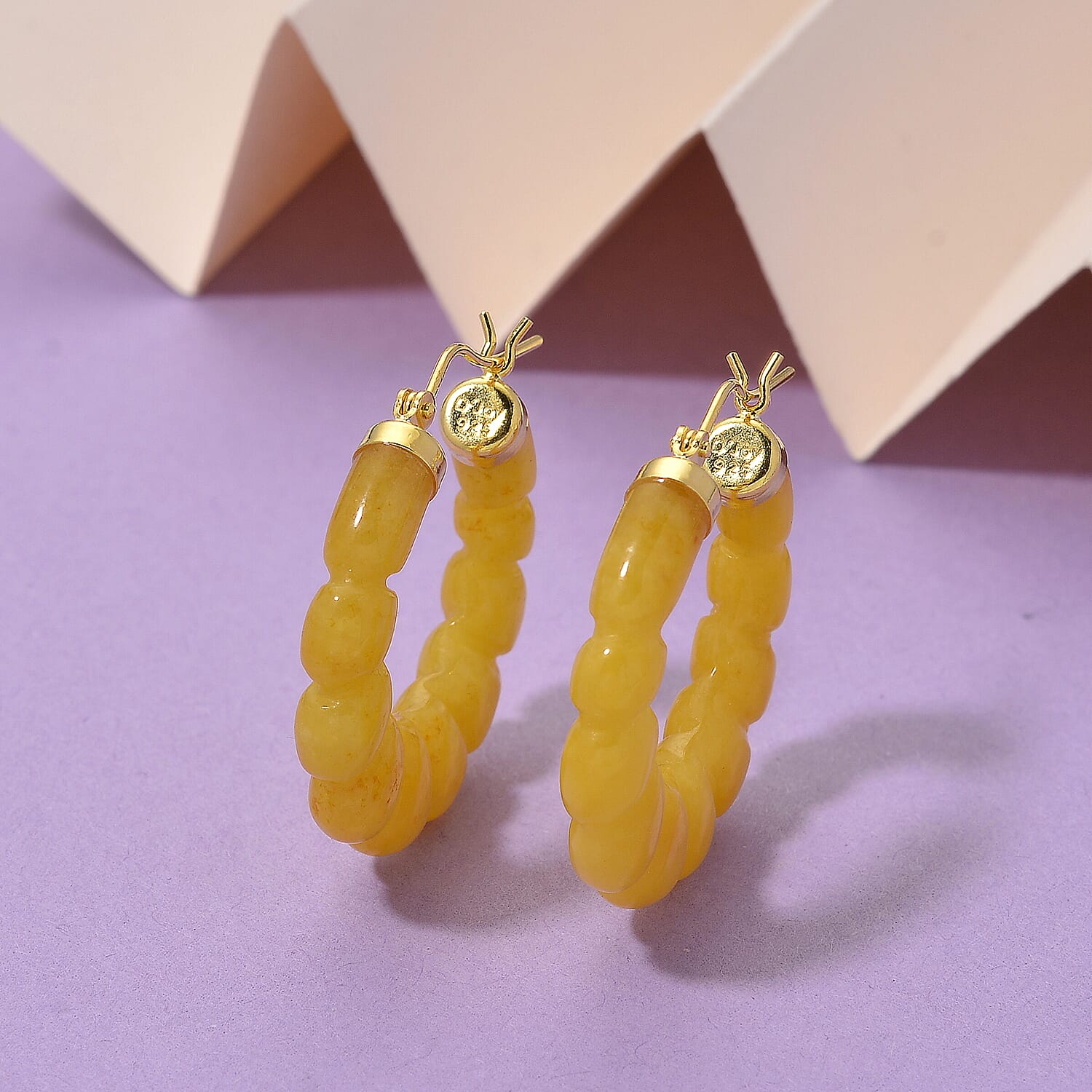 D'Joy Honey Jade Beads Earring with Clasp in Yellow Gold Plated Sterling Silver 45.00 Ct. 8253799 1