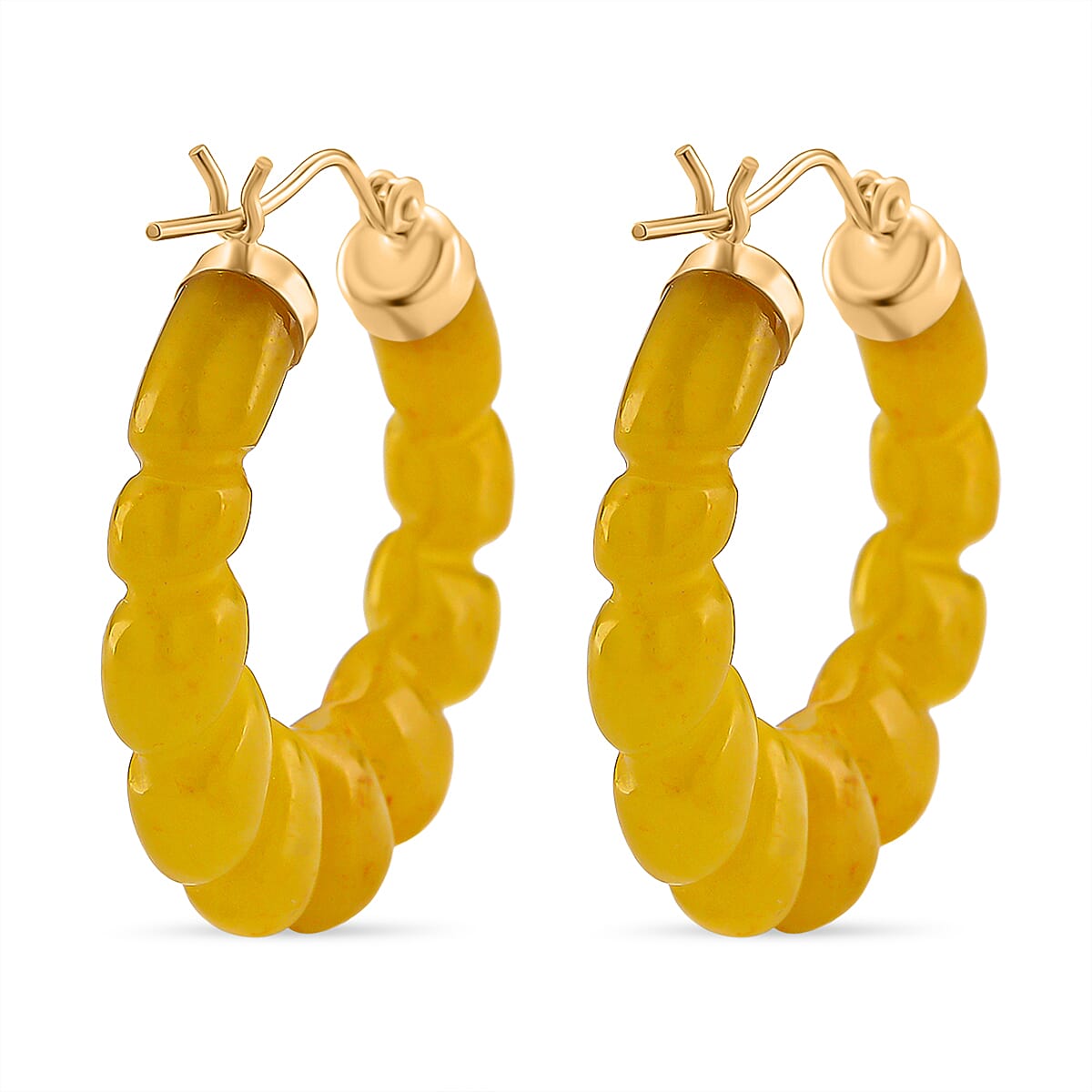 D'Joy Honey Jade Beads Earring with Clasp in Yellow Gold Plated Sterling Silver 45.00 Ct. 8253799 4