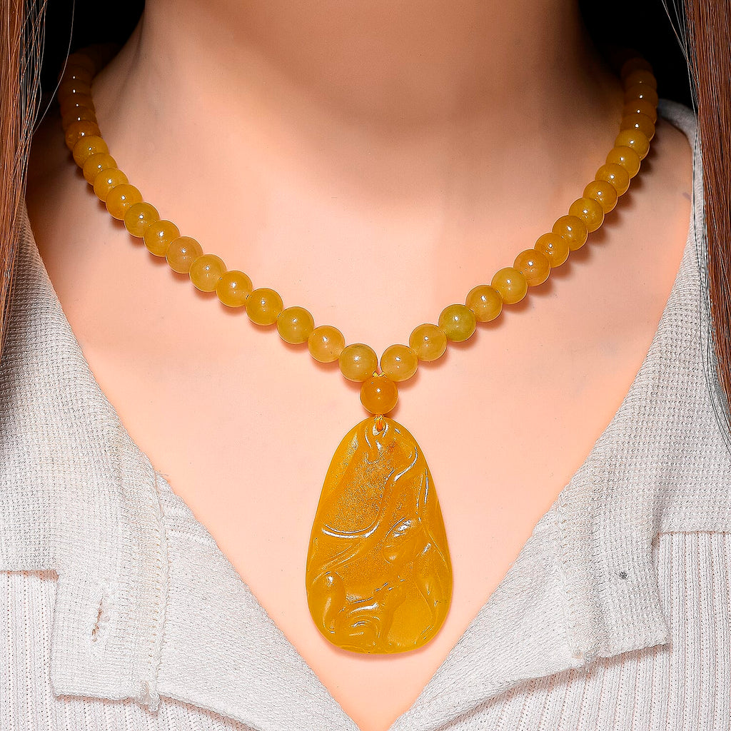 D'Joy Honey Jade Beads Necklace (Size 20 - 2 Ext) in Sterling Silver 364.50 Ct.