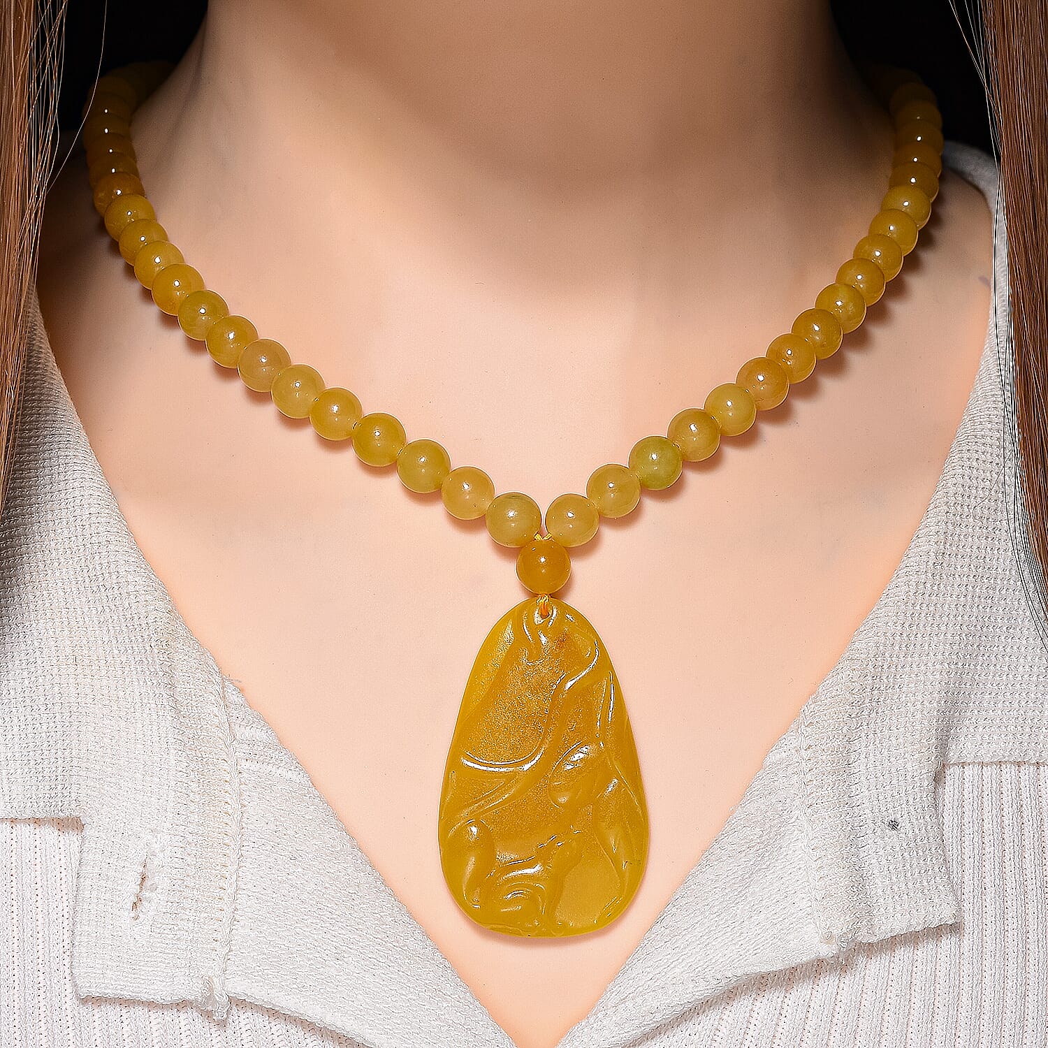 D'Joy Honey Jade Beads Necklace (Size 20 - 2 Ext) in Sterling Silver 364.50 Ct. 8296762 1