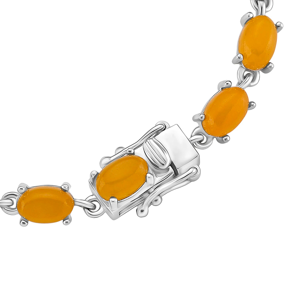 D'Joy Honey Jade Bracelet (Size 7) in Rhodium Overlay Sterling Silver 12.14 Ct, Silver Wt. 5.54 Gms. 8260819 8
