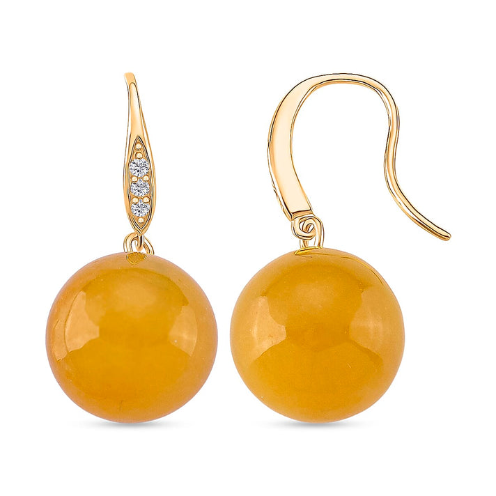 D'Joy Honey Jade &amp; White Zircon Earring with Hook in Yellow Gold Plated Sterling Silver 37.10 Ct. 8262420 1