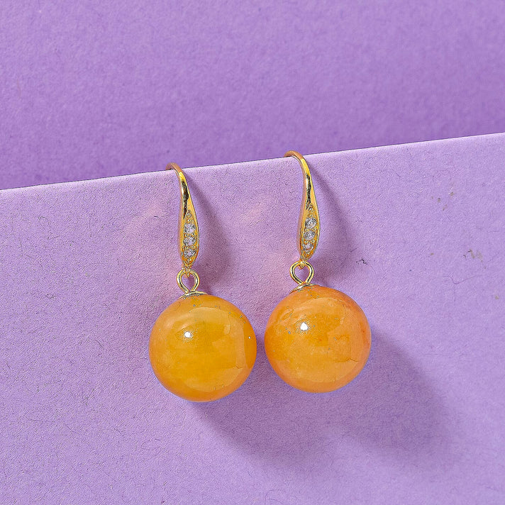 D'Joy Honey Jade &amp; White Zircon Earring with Hook in Yellow Gold Plated Sterling Silver 37.10 Ct. 8262420 2