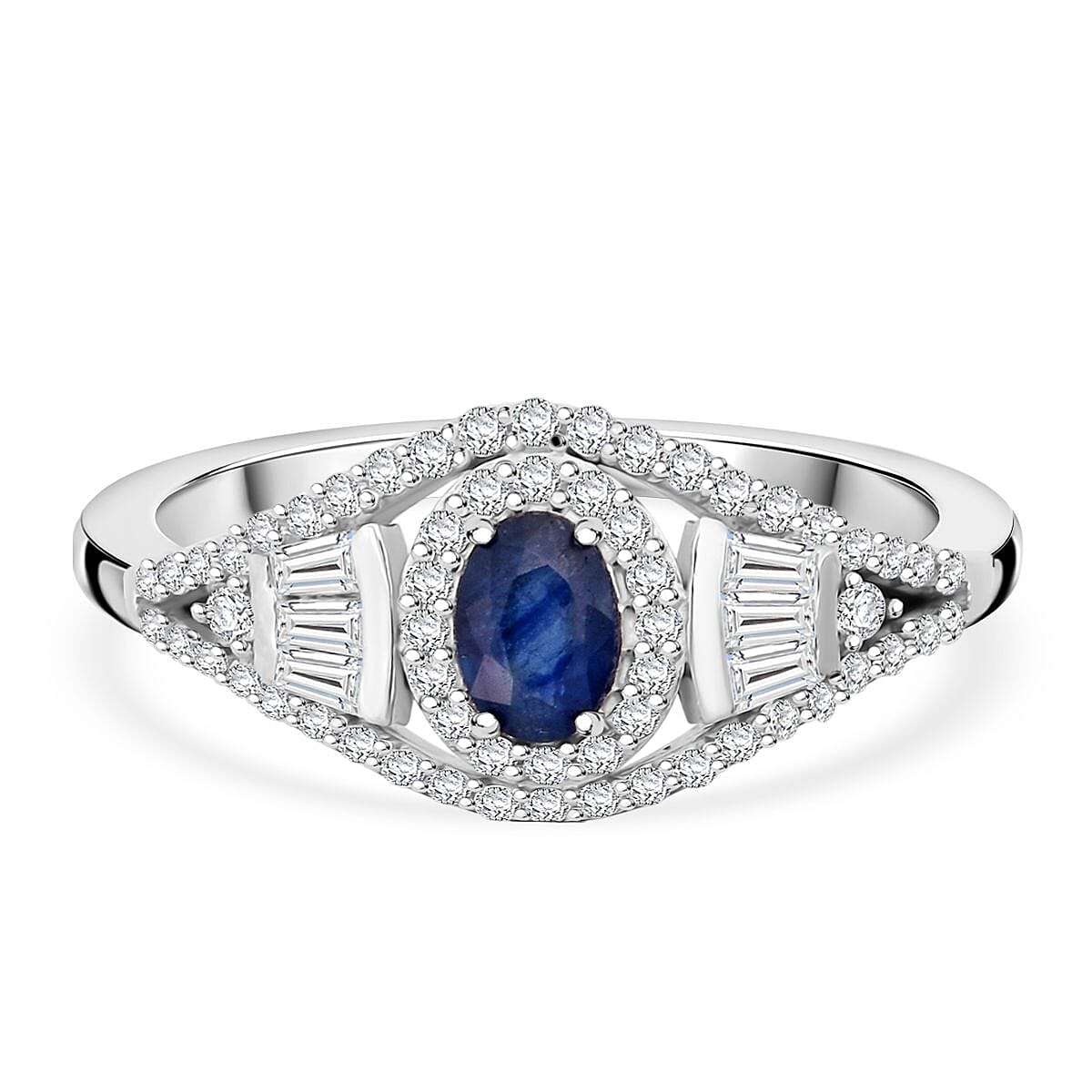 D'Joy Kanchanaburi Blue Sapphire &amp; Moissanite Ring in Rhodium Overlay Sterling Silver 1.21 Ct. 8292823 0