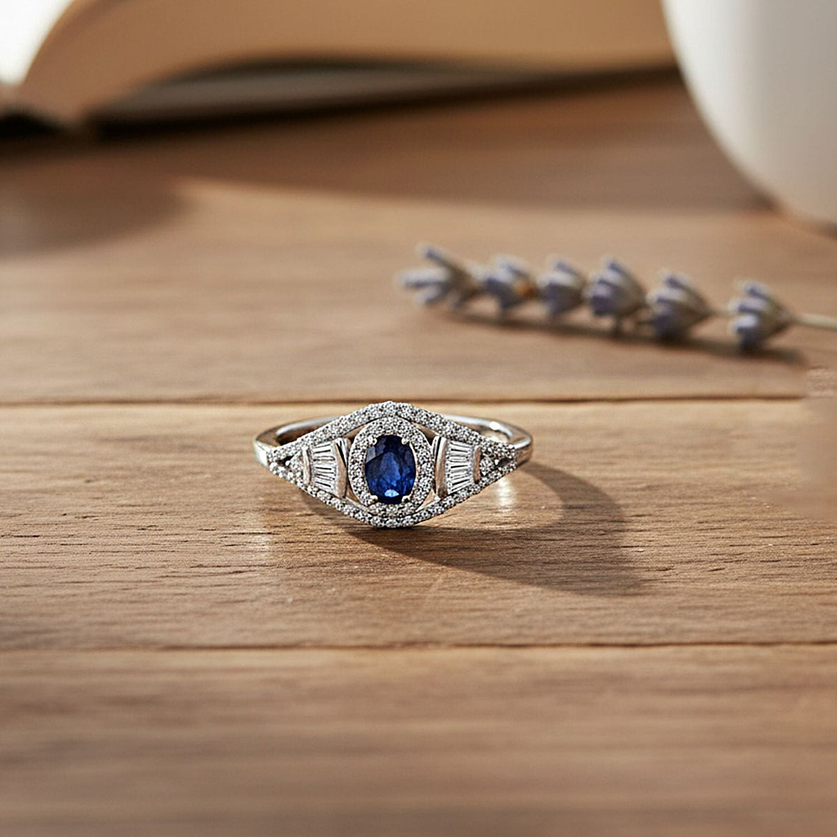 D'Joy Kanchanaburi Blue Sapphire &amp; Moissanite Ring in Rhodium Overlay Sterling Silver 1.21 Ct. 8292823 1