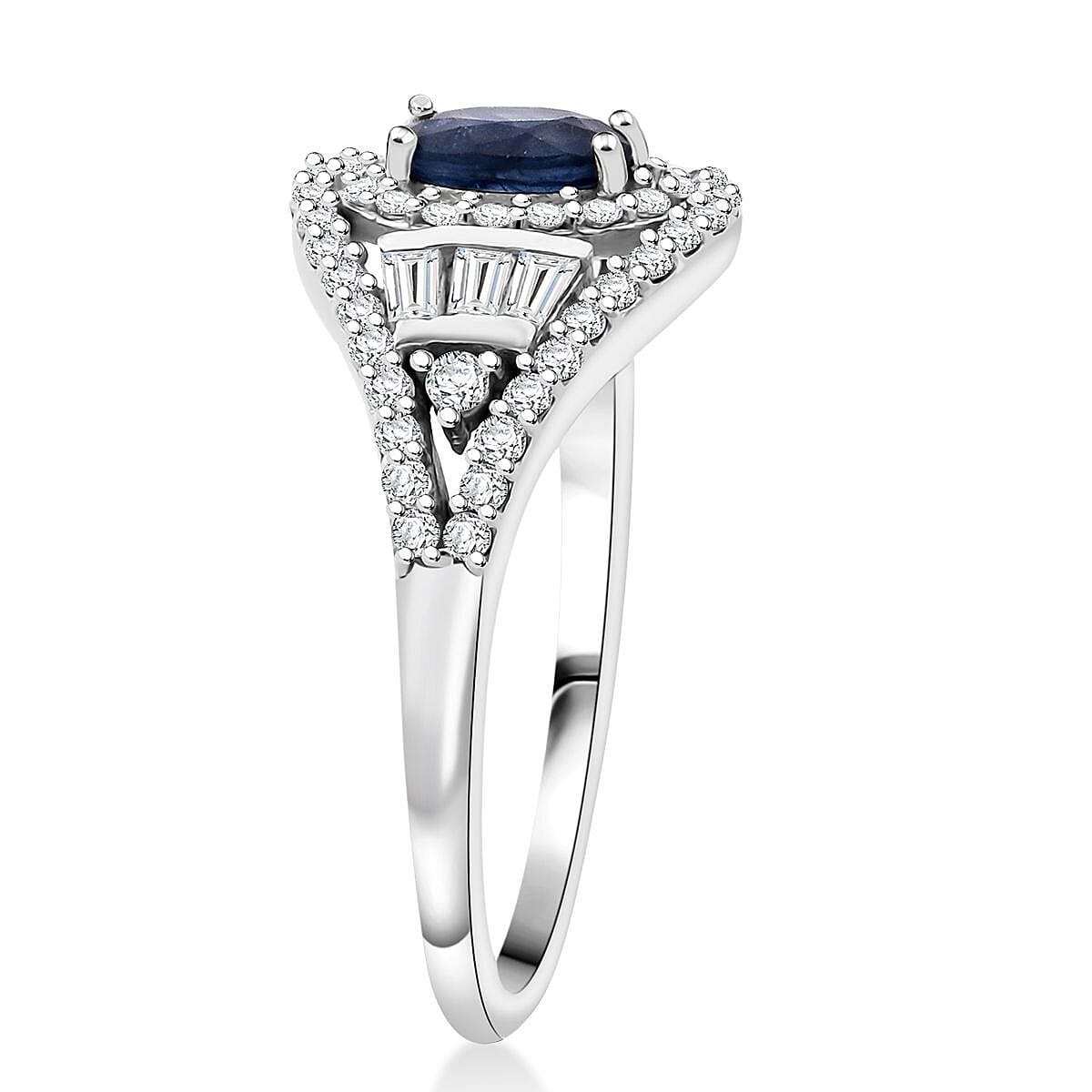D'Joy Kanchanaburi Blue Sapphire &amp; Moissanite Ring in Rhodium Overlay Sterling Silver 1.21 Ct. 8292823 3