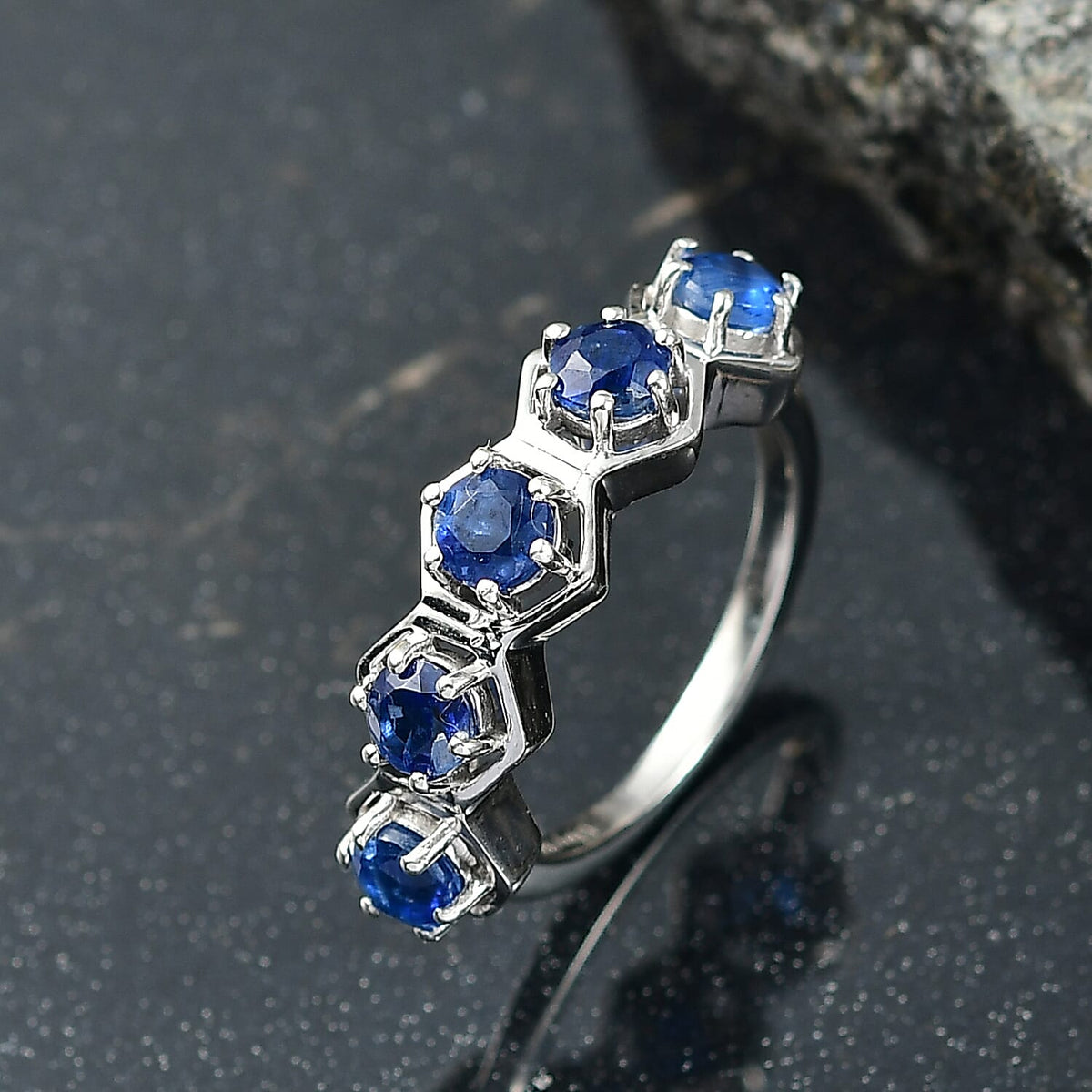 Natural Kashmir Kyanite 5 Stone Ring in Platinum Overlay Sterling Silver 1.90 Ct. 8248561 2