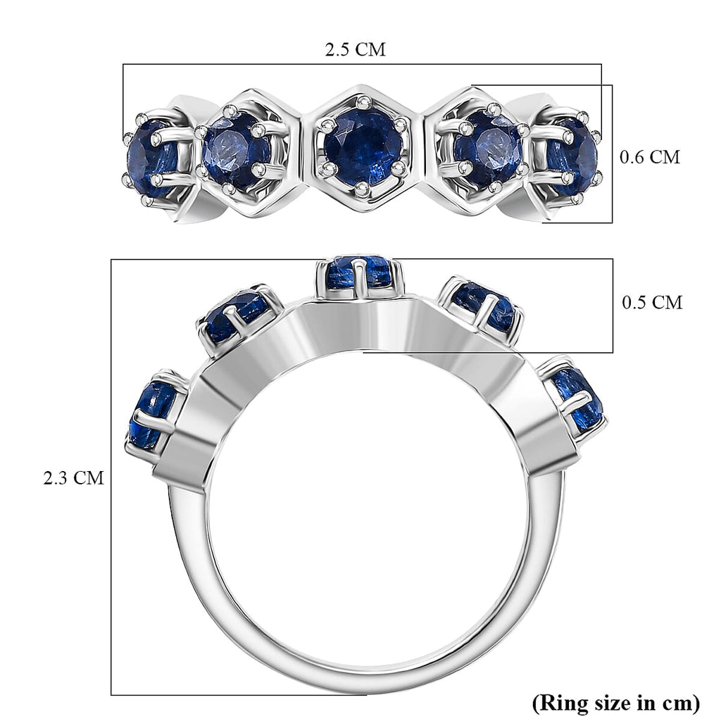 Natural Kashmir Kyanite 5 Stone Ring in Platinum Overlay Sterling Silver 1.90 Ct.