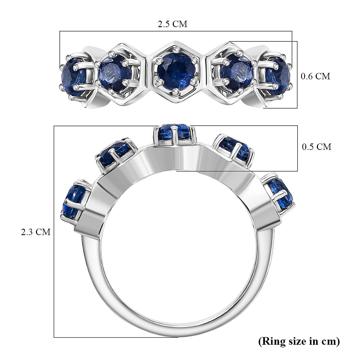 Natural Kashmir Kyanite 5 Stone Ring in Platinum Overlay Sterling Silver 1.90 Ct. 8248561 6