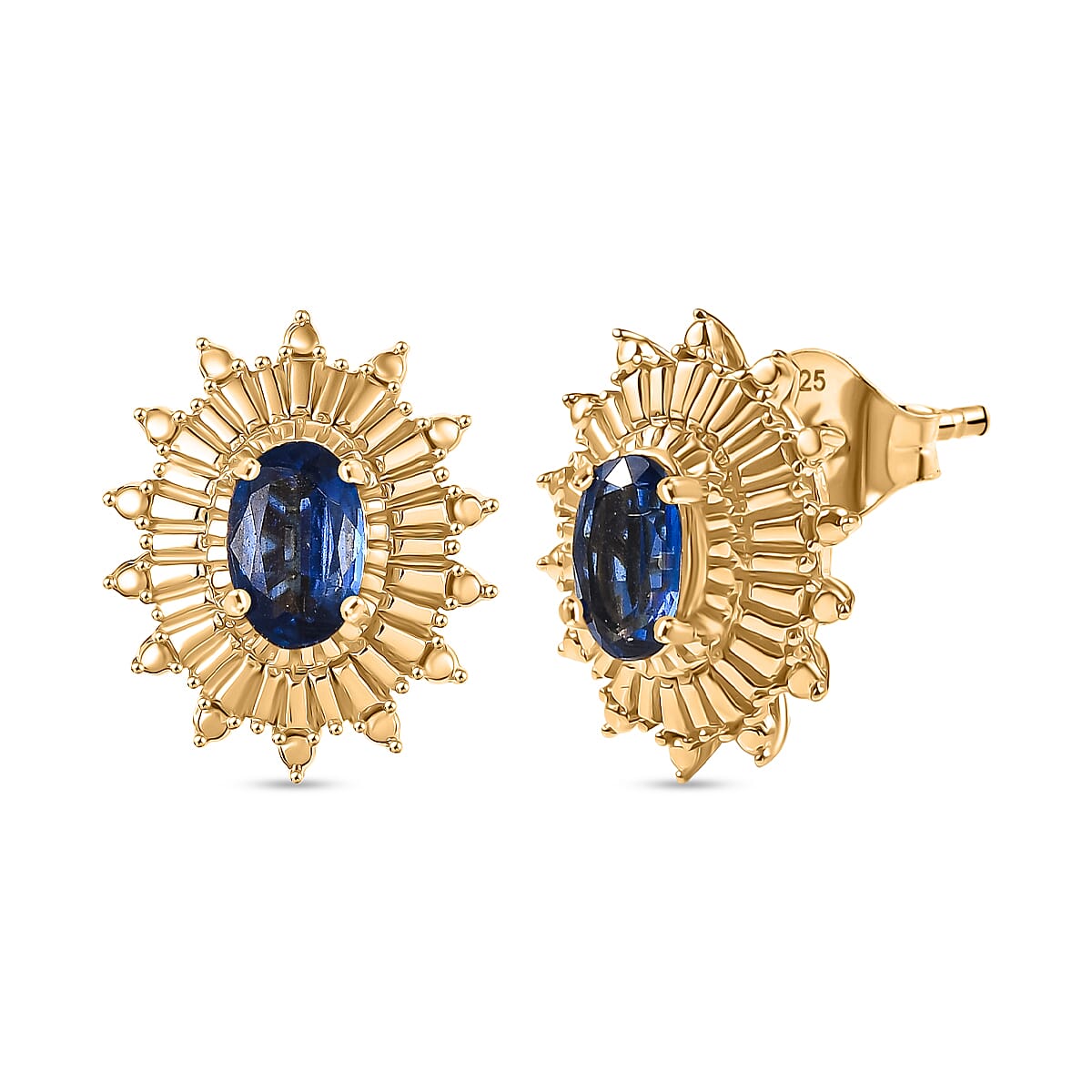 Natural Kashmir Kyanite Solitaire Stud Push Post Earring in Yellow Gold Plated Sterling Silver 1.16 Ct. 8259149 0