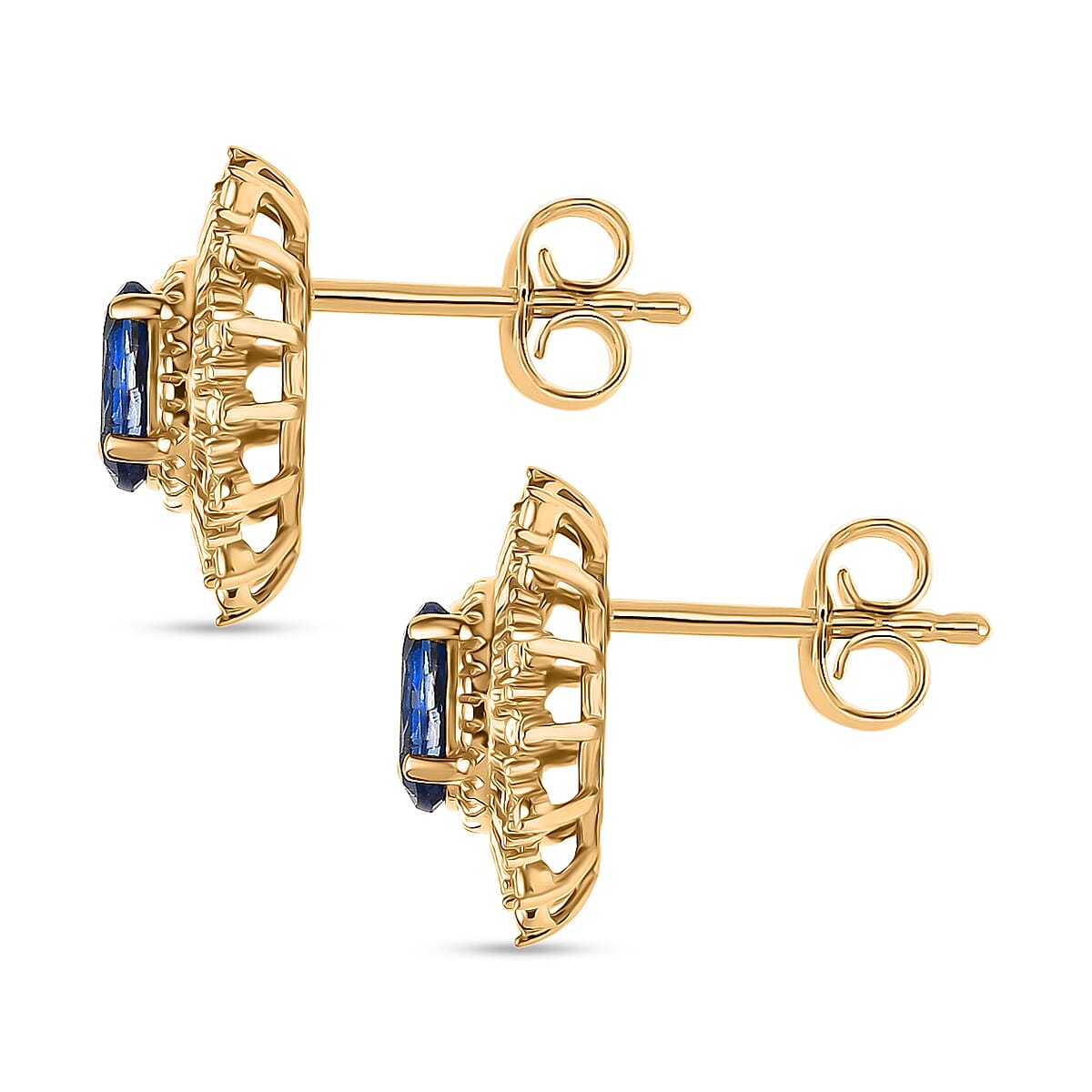 Natural Kashmir Kyanite Solitaire Stud Push Post Earring in Yellow Gold Plated Sterling Silver 1.16 Ct. 8259149 4