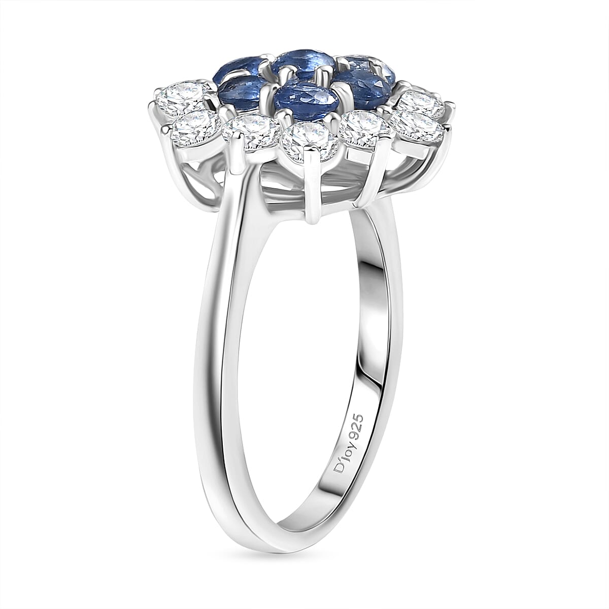 Natural Kashmir Kyanite &amp; White Zircon Cluster Ring in Platinum Overlay Sterling Silver 3.11 Ct. V32701644 4