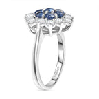 Natural Kashmir Kyanite & White Zircon Cluster Ring in Platinum Overlay Sterling Silver 3.11 Ct.