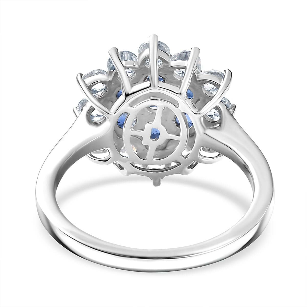 Natural Kashmir Kyanite &amp; White Zircon Cluster Ring in Platinum Overlay Sterling Silver 3.11 Ct. V32701644 5