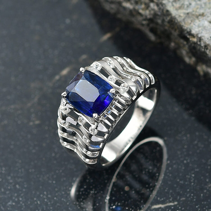 Natural Kashmir Kyanite &amp; White Zircon Ring in Rhodium Overlay Sterling Silver 3.09 Ct. 8250044 2