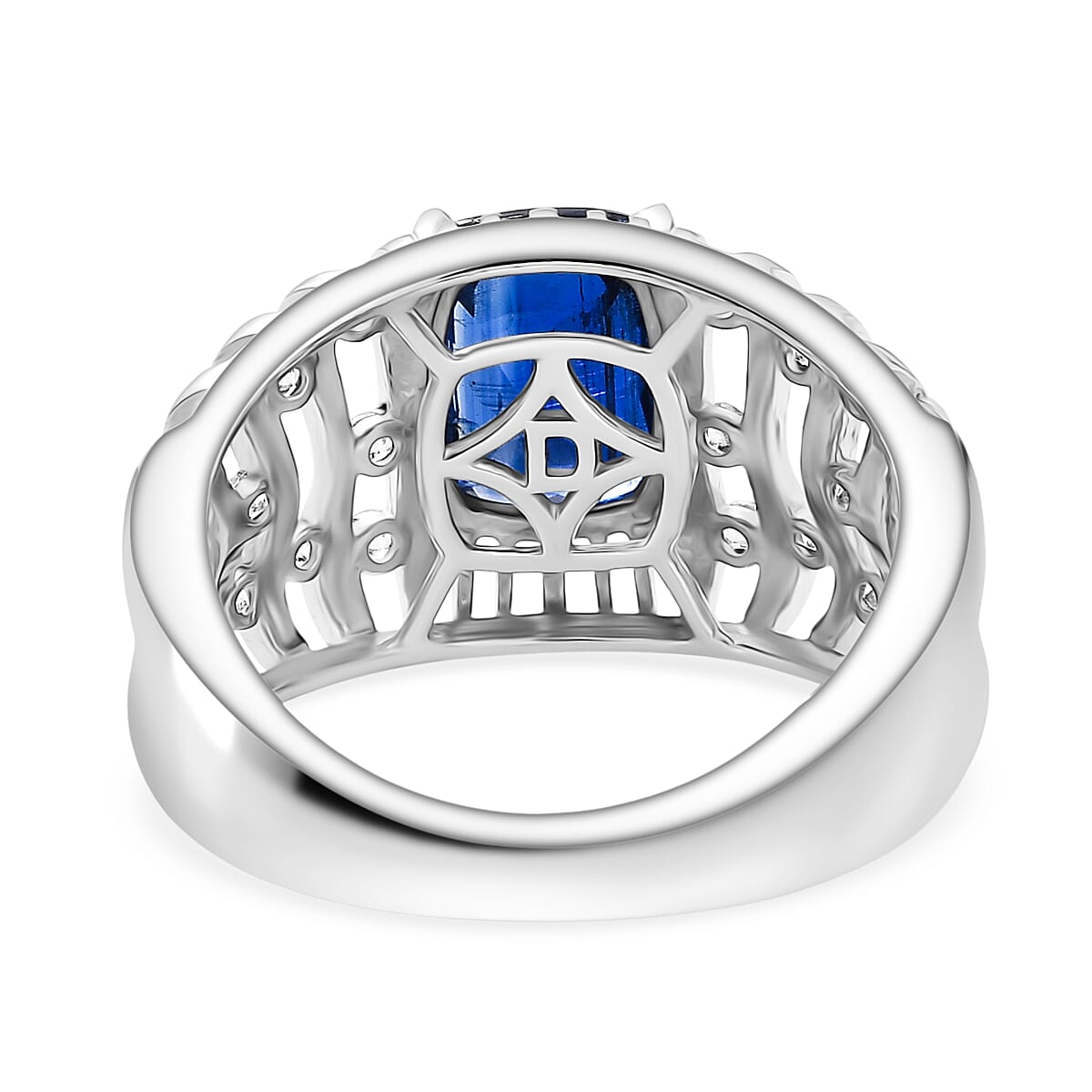 Natural Kashmir Kyanite &amp; White Zircon Ring in Rhodium Overlay Sterling Silver 3.09 Ct. 8250044 5