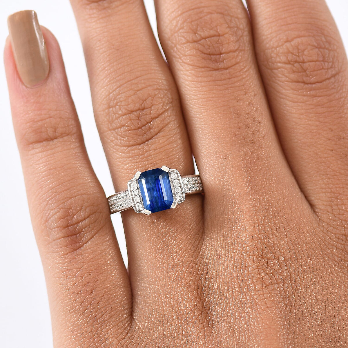 Natural Kashmir Kyanite &amp; White Zircon Ring in Rhodium Overlay Sterling Silver 2.23 Ct. 8259172 3