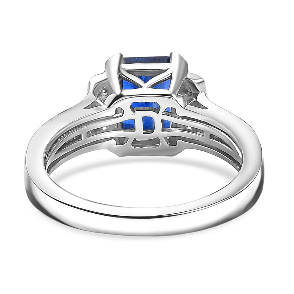 Natural Kashmir Kyanite & White Zircon Ring in Rhodium Overlay Sterling Silver 2.23 Ct.