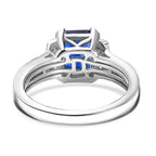 Natural Kashmir Kyanite & White Zircon Ring in Rhodium Overlay Sterling Silver 2.23 Ct.
