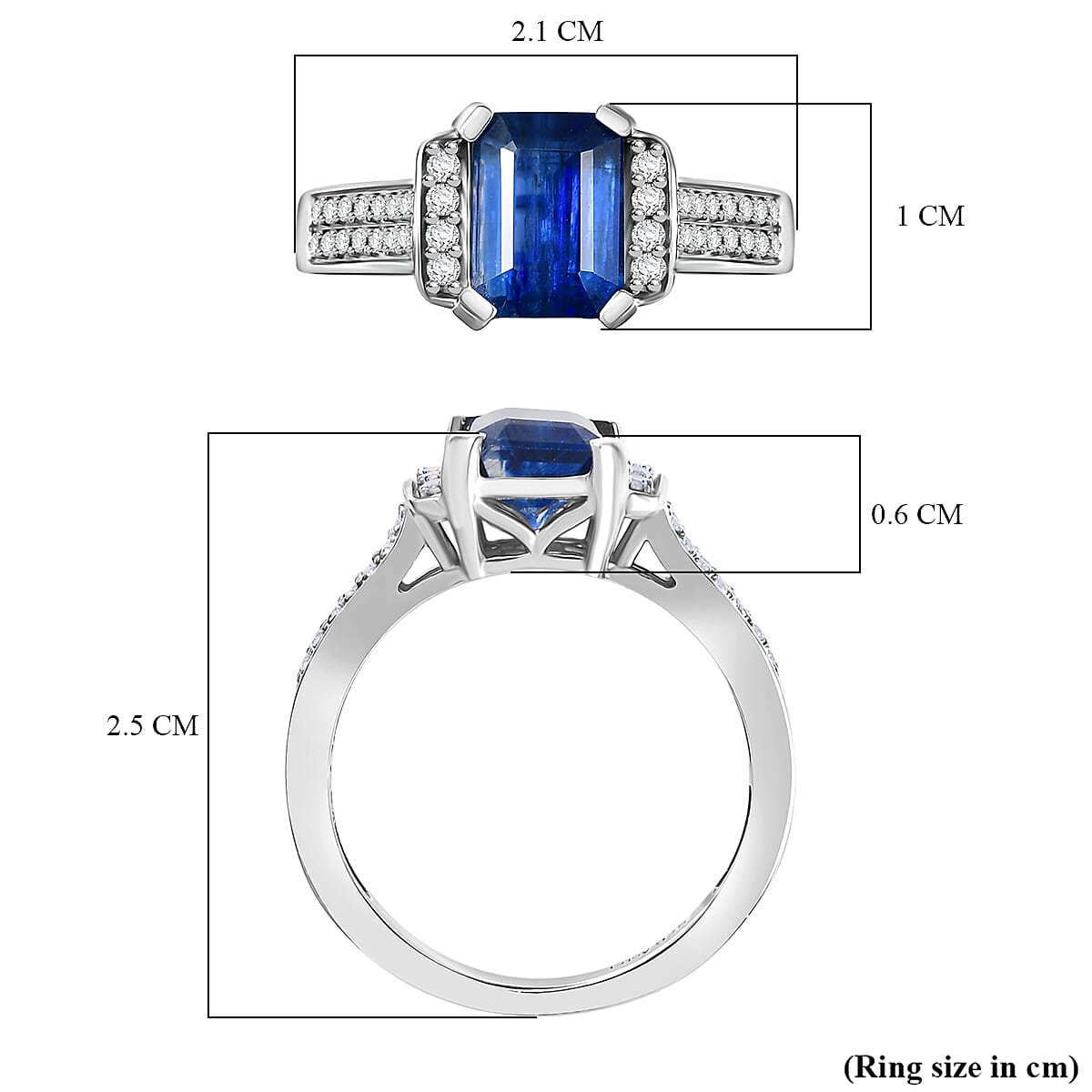 Natural Kashmir Kyanite &amp; White Zircon Ring in Rhodium Overlay Sterling Silver 2.23 Ct. 8259172 6