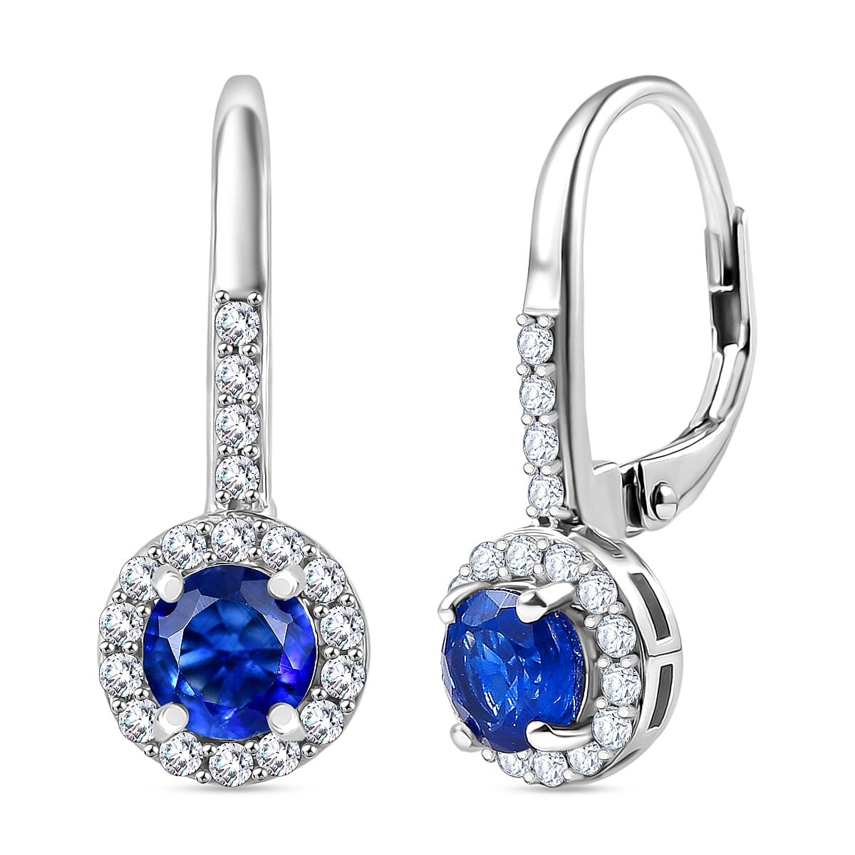 D'Joy Kashmir Kyanite &amp; White Zircon Solitaire Lever Back Earring in Platinum Overlay Sterling Silver 1.79 Ct. 8248501 0
