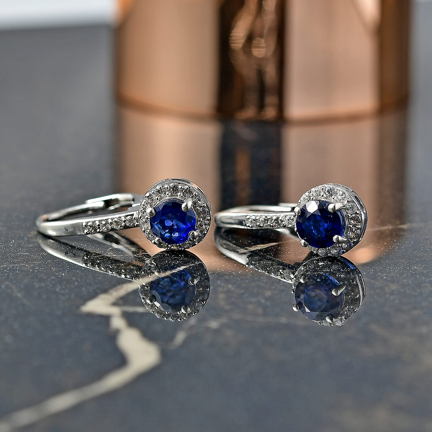 D'Joy Kashmir Kyanite &amp; White Zircon Solitaire Lever Back Earring in Platinum Overlay Sterling Silver 1.79 Ct. 8248501 2