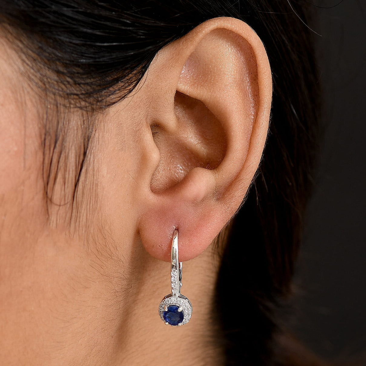 D'Joy Kashmir Kyanite &amp; White Zircon Solitaire Lever Back Earring in Platinum Overlay Sterling Silver 1.79 Ct. 8248501 3