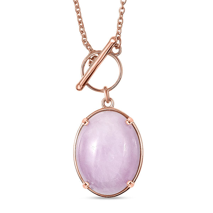 D'Joy Natural Kunzite Oval Cut Solitaire Necklace (Size - 20) in Rose Gold Plated Sterling Silver 21.67 Ct. 8447625 1