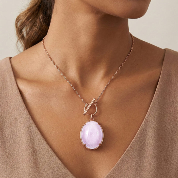 D'Joy Natural Kunzite Oval Cut Solitaire Necklace (Size - 20) in Rose Gold Plated Sterling Silver 21.67 Ct. 8447625 2