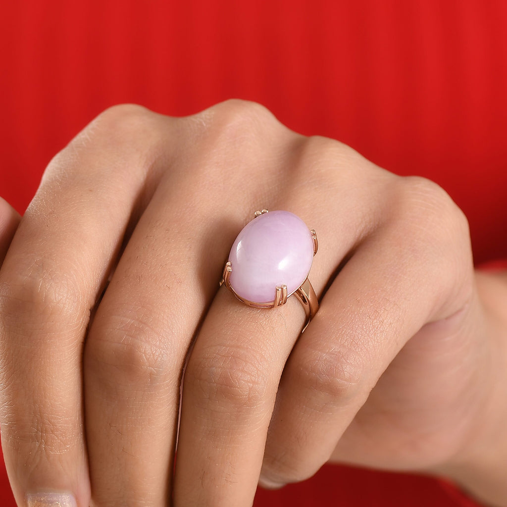 Natural Galileia Kunzite Ring in Rose Gold Plated Sterling Silver 22.75 Ct.