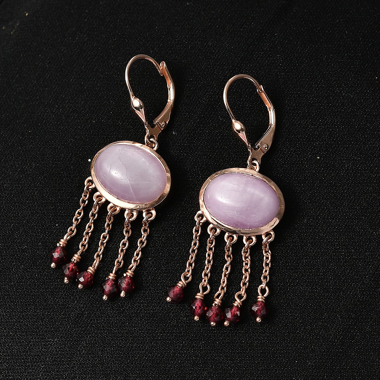 D'Joy Natural Kunzite &amp; Red Garnet Earring with Lever Back in Rose Gold Plated Sterling Silver 15.73 Ct. 8447671 3