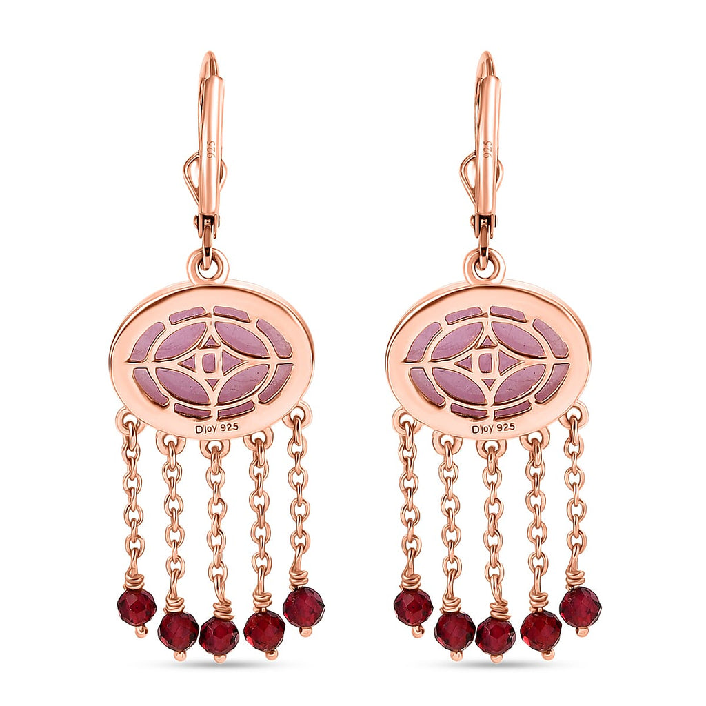D'Joy Natural Kunzite & Red Garnet Earring with Lever Back in Rose Gold Plated Sterling Silver 15.73 Ct.