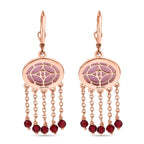 D'Joy Natural Kunzite & Red Garnet Earring with Lever Back in Rose Gold Plated Sterling Silver 15.73 Ct.