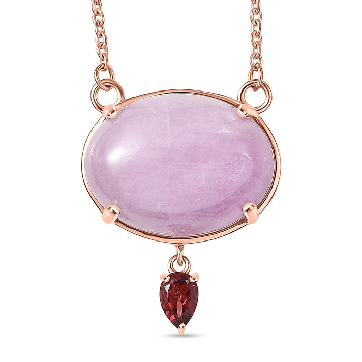 D'Joy Natural Kunzite &amp; Red Garnet Drop Necklace (Size - 20) with Lobster Clasp in Rose Gold Plated Sterling Silver 23.04 Ct. 8447626 1