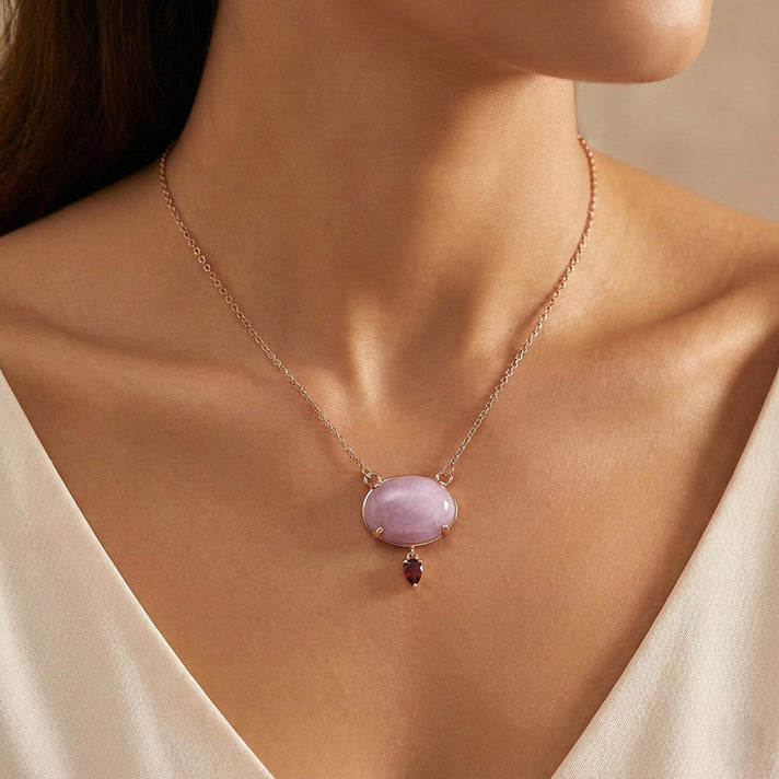 D'Joy Natural Kunzite &amp; Red Garnet Drop Necklace (Size - 20) with Lobster Clasp in Rose Gold Plated Sterling Silver 23.04 Ct. 8447626 2