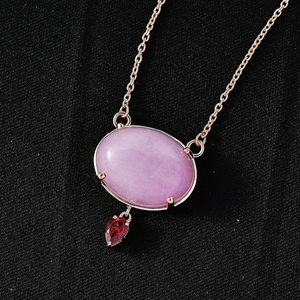 D'Joy Natural Kunzite & Red Garnet Necklace (Size - 20) with Lobster Clasp in Rose Gold Plated Sterling Silver 23.04 Ct.