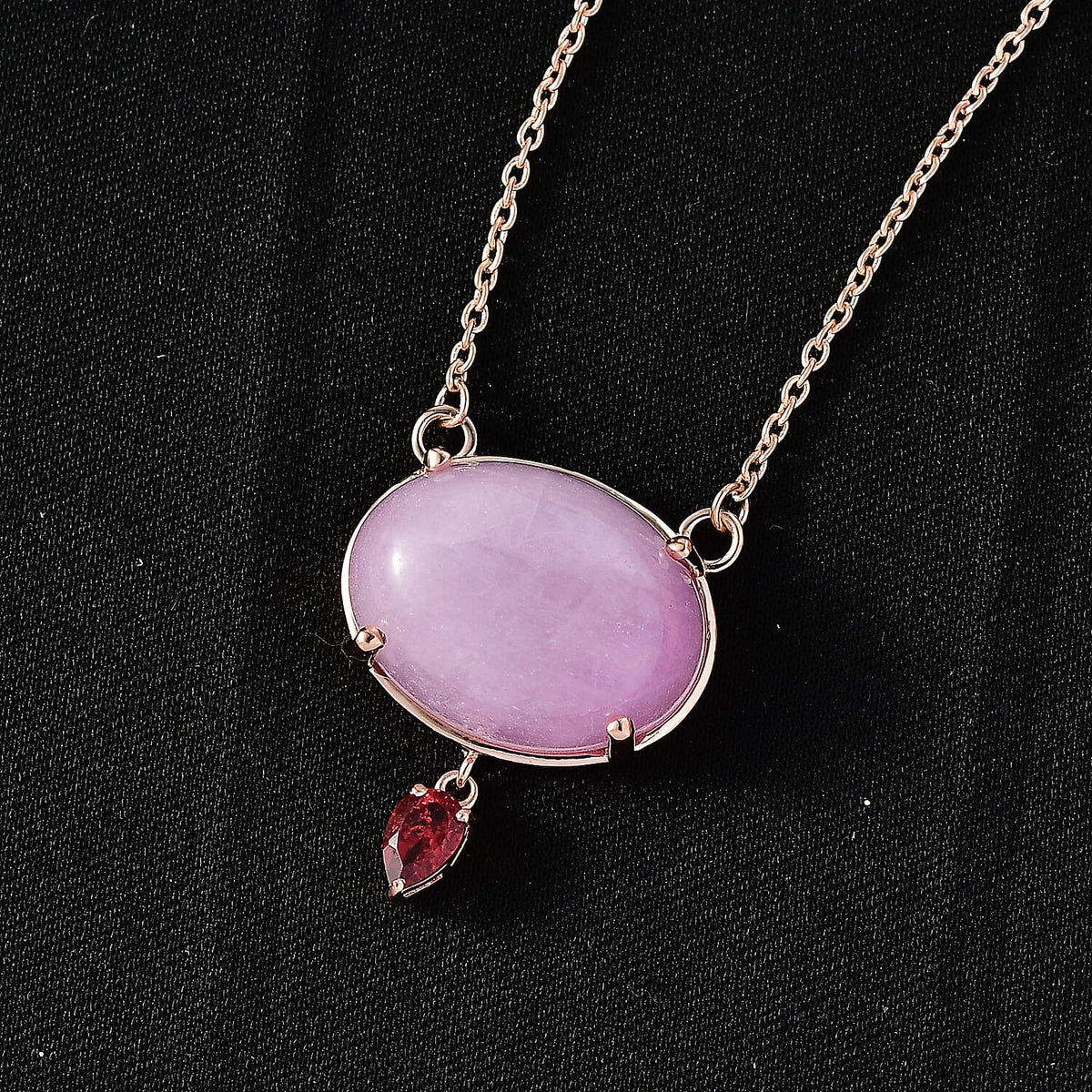 D'Joy Natural Kunzite &amp; Red Garnet Drop Necklace (Size - 20) with Lobster Clasp in Rose Gold Plated Sterling Silver 23.04 Ct. V32514496 3