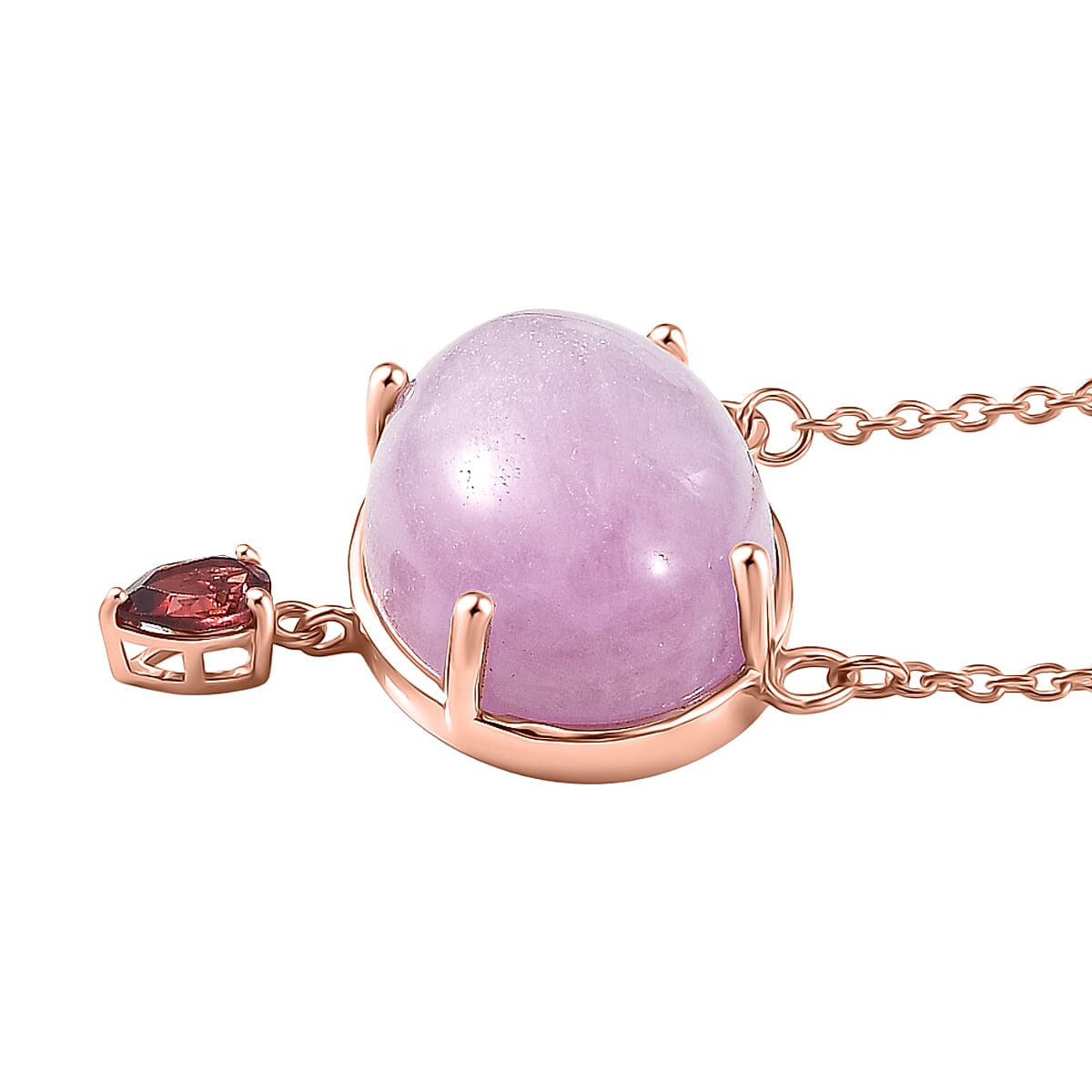 D'Joy Natural Kunzite &amp; Red Garnet Drop Necklace (Size - 20) with Lobster Clasp in Rose Gold Plated Sterling Silver 23.04 Ct. V32514496 4